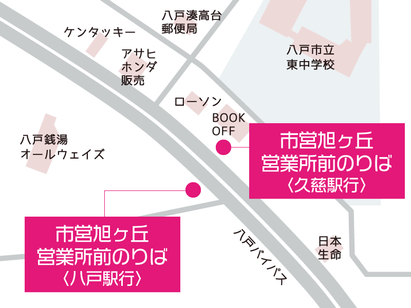 市営旭ヶ丘営業所前のりばご案内図