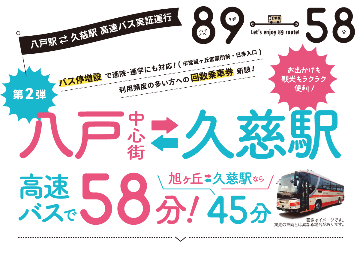 八戸駅・久慈駅高速バス実証実験運行開始　八戸中心街－久慈駅高速バスで最短58分！